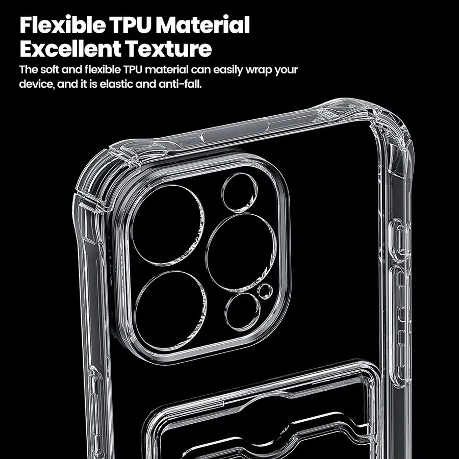 Toocki Transparente Handyhülle aus weichem TPU mit Kartentasche für iPhone 15 14 13 12 Pro Max Plus stoßfest - Bild 3