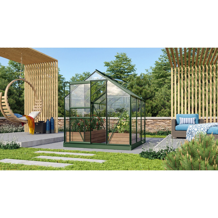 Vitavia Gewächshaus Venus 3800 in Smaragdgrün mit Sicherheitsglas, Aluminiumrahmen, Fundament und Regenrinnen, 3,8 m² - Bild 2