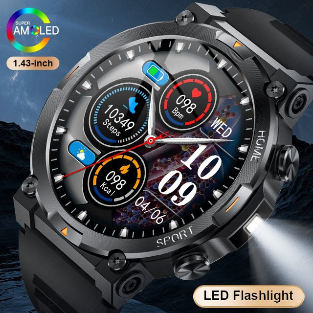 LIGE Smartwatch für Herren mit 1,43 Zoll AMOLED-Bildschirm, Bluetooth-Anruf, Herzfrequenzmessung und Schlaftracker in Schwarz - Bild 1