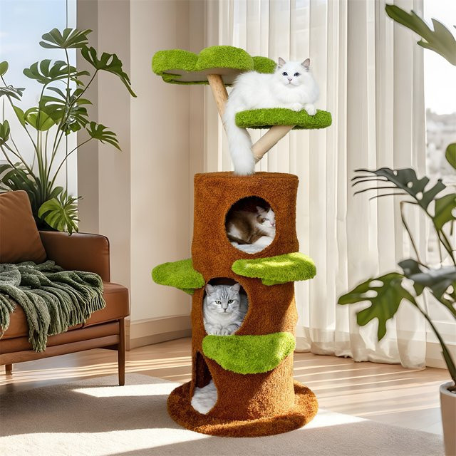 BINGOPAW Grüner Mehrstöckiger Katzenbaum mit Sisal-Kratzmöglichkeiten und Plüschhöhle für mehrere Katzen - Bild 1
