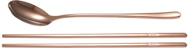 CosyHome Besteckset aus 304 Edelstahl in Rosenfarbe und Beige mit Löffel und Essstäbchen im koreanischen Stil - Bild 1