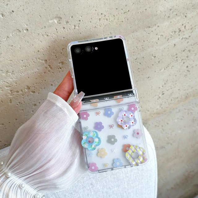 Samsung Galaxy Z Flip Hülle mit Seilband Anhänger und Blumen Design in Black Multicolour - Bild 1