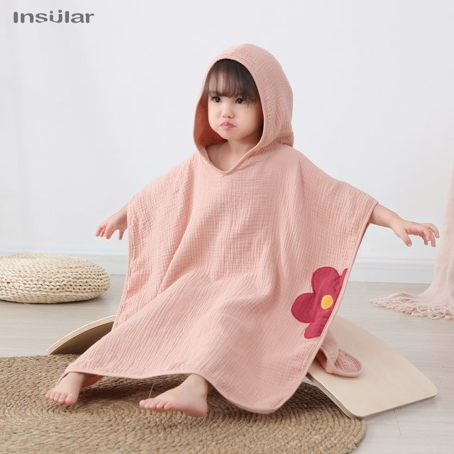 Insular Musselin Baby Kapuzenponcho Handtuch für Kinder in Grau und Pink - Bild 1