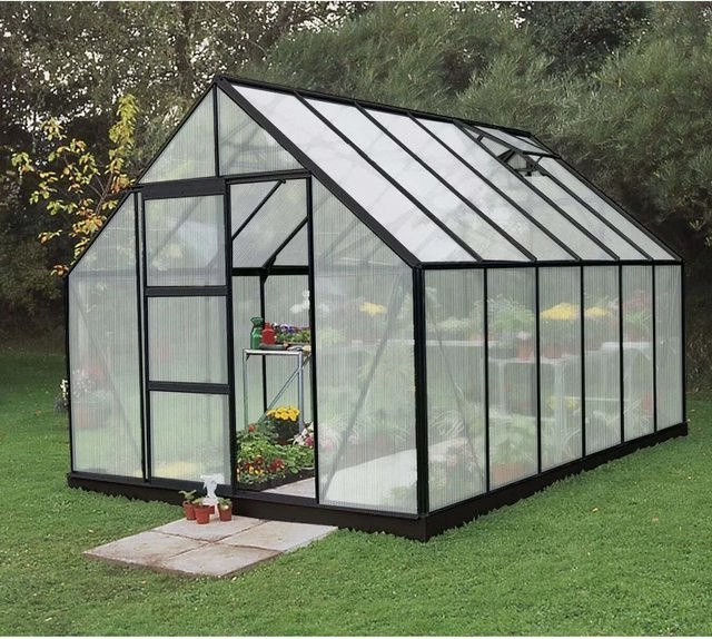 Halls Gewächshaus Universal 128 Schwarz Aluminium B/H/L: 257 x 230 x 384 cm - Bild 1