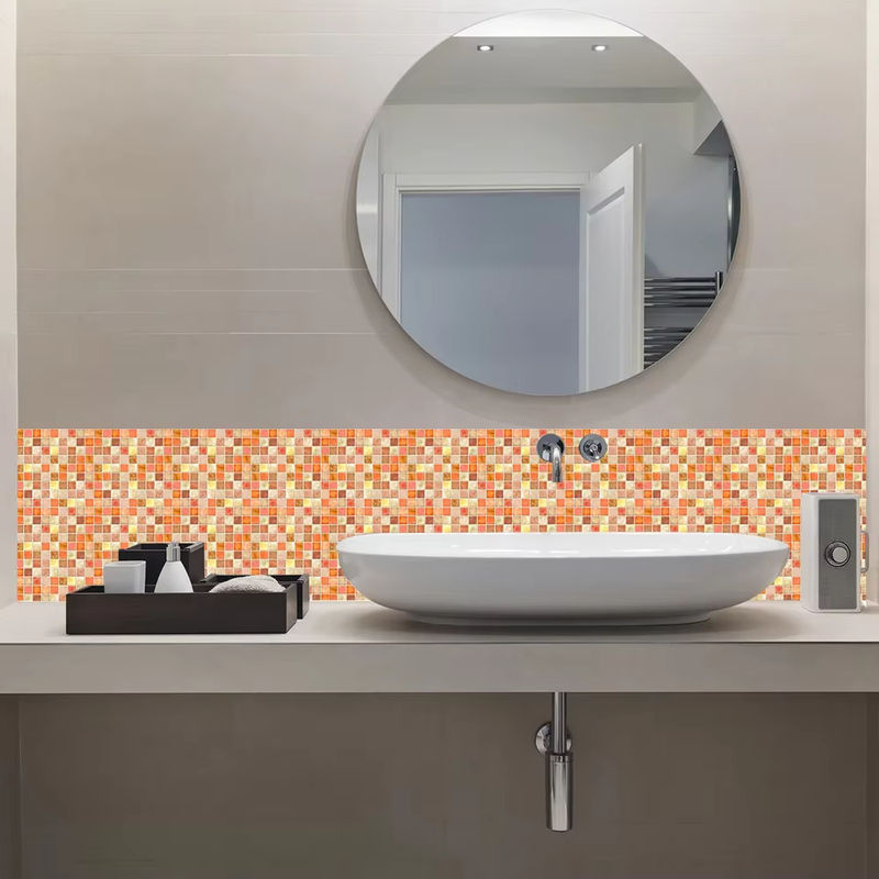 YanTin 10er Set Mosaik Wandaufkleber in Orange Marmor Optik aus PVC für Küche und Badezimmer - Bild 3