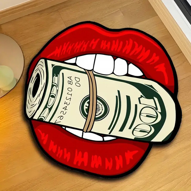 VIKAMA Fußmatte Flammenroter Lippen-Banknotenteppich, modern und maschinenwaschbar, Farbe: Rot, B/T: 80 x 60 cm - Bild 1