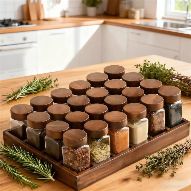 SAEIV Gewürzglas Set mit Gewürzregal, 12-teiliges Küchenorganisator Set aus Glas mit 120 ml Behältern - Bild 1