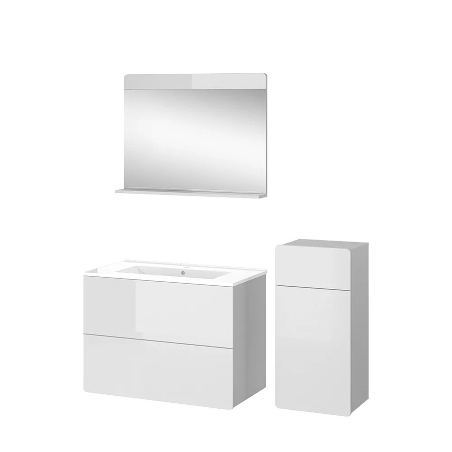 Vicco Badmöbel-Set Izan in Weiß Hochglanz, modernes 4-teiliges Set bestehend aus Waschtischunterschrank, Waschbecken, Badspiegel und Midischrank - Bild 2