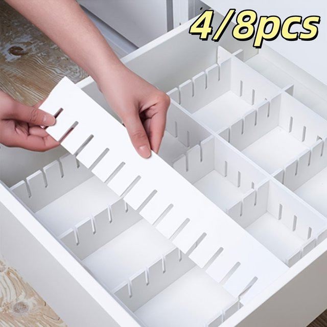 Zuschneidbare Schubladenteiler aus Kunststoff als DIY-Gitter-Aufbewahrungssystem für Kleidung, Küchenutensilien und Büro, 4/8 Stück, Blau und Weiß - Bild 1