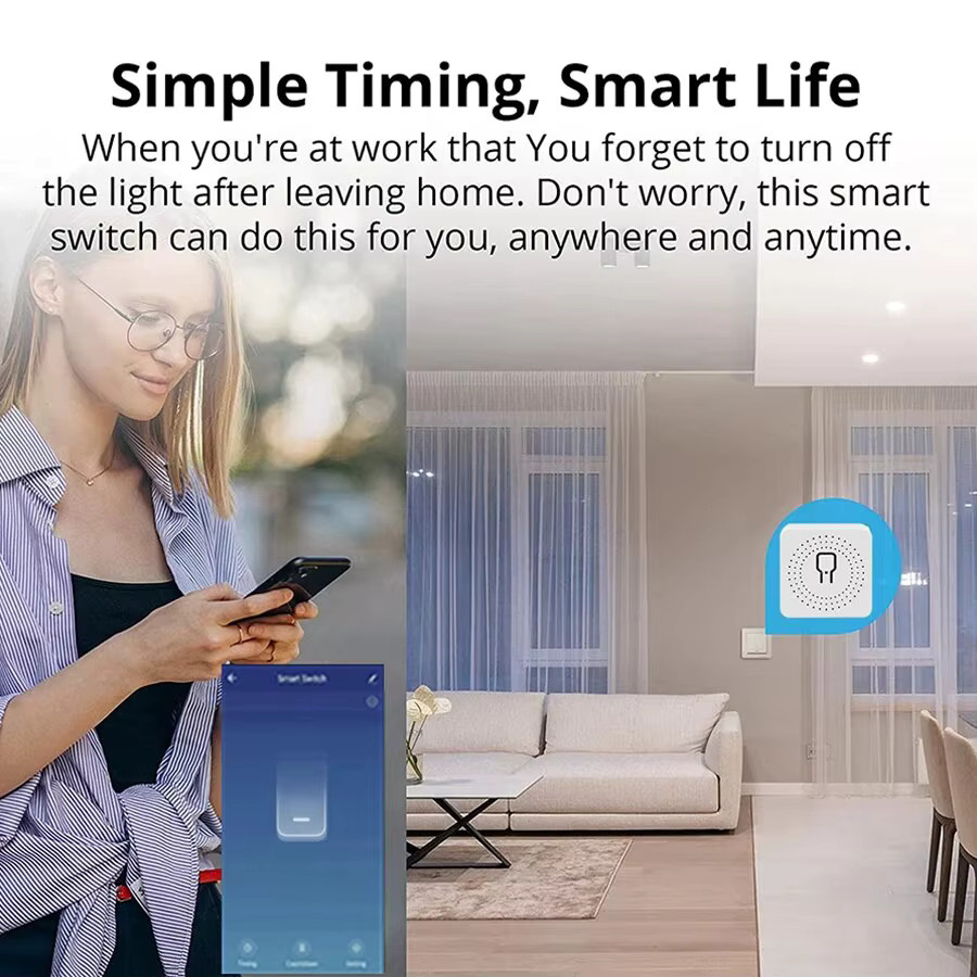Tuya WiFi Mini DIY Smart Switch Modul 20A mit 2-Wege-Steuerung und 433 MHz Funk, Farbe: Weiß, kompatibel mit Tuya Smart Life App, Alexa und Google Home Sprachsteuerung - Bild 2