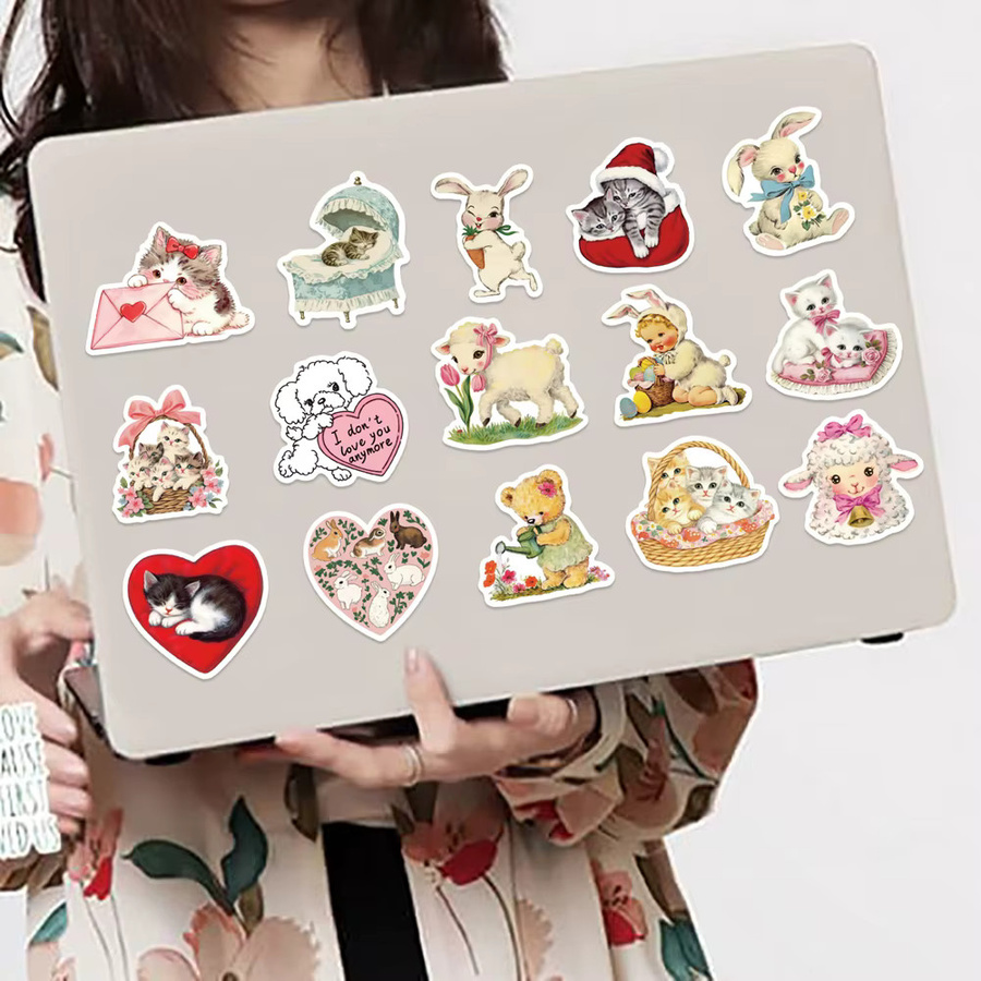 50 Stück Vintage Tier-Clipart Aufkleber in Rosa und Multicolour für Laptop, Skateboard und DIY-Dekoration - Bild 3