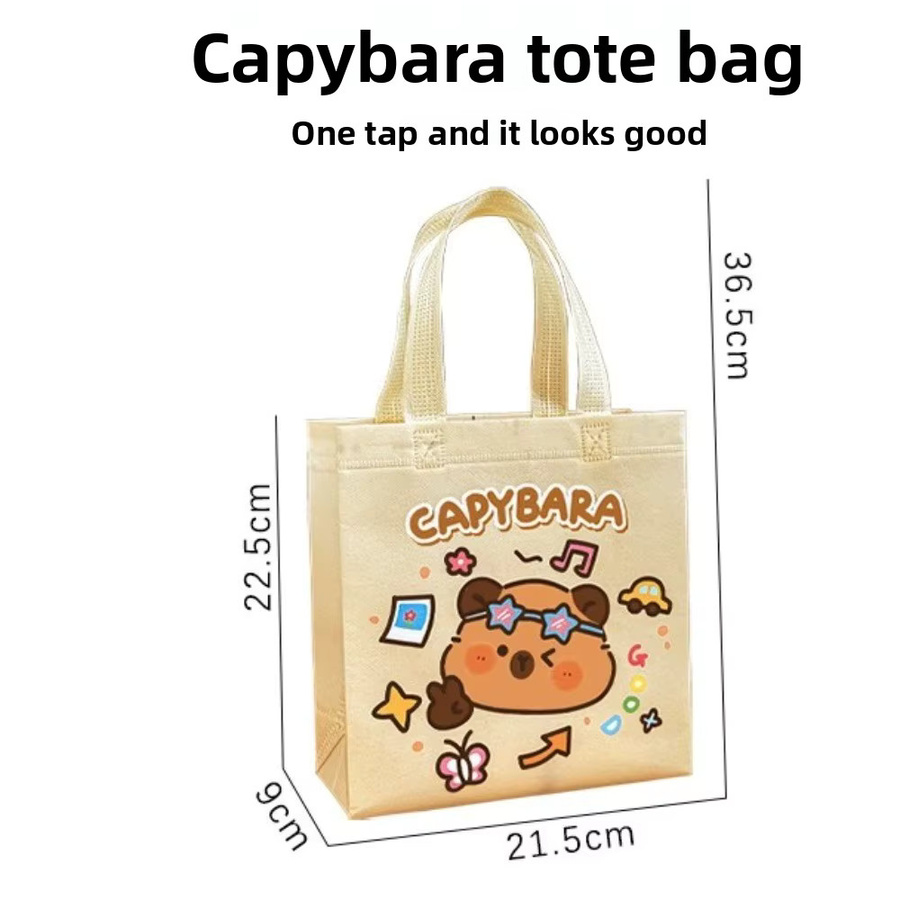 Wiederverwendbare Capybara Einkaufstasche aus Vlies in Beige - Bild 4