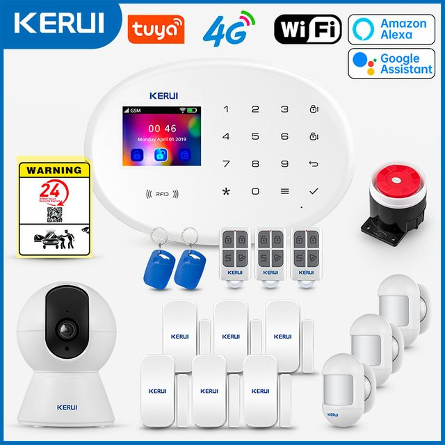 KERUI W204 4G GSM WIFI Smart Home Alarmsystem mit 2,4 Zoll Bildschirm, Tuya App Steuerung, RFID und Funk-Bewegungsmelder, Weiß - Bild 1