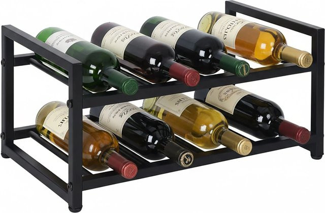 Relaxdays Weinregal aus Metall in Schwarz für 8 Flaschen, B/T/H: 21,5 x 42,5 x 24,5 cm - Bild 1