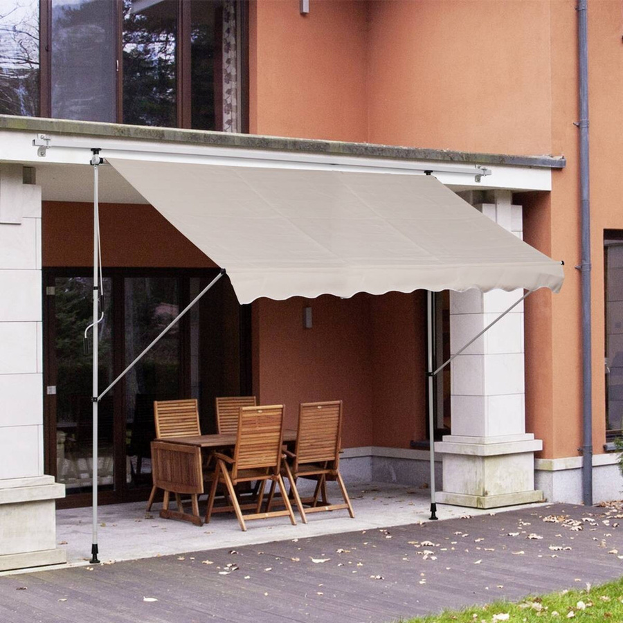 Outsunny Gelenkarmmarkise Klemmmarkise mit Handkurbel wetterfest aus Aluminium in Beige, B: 300 cm, H: 170-280 cm, T: 150 cm - Bild 4