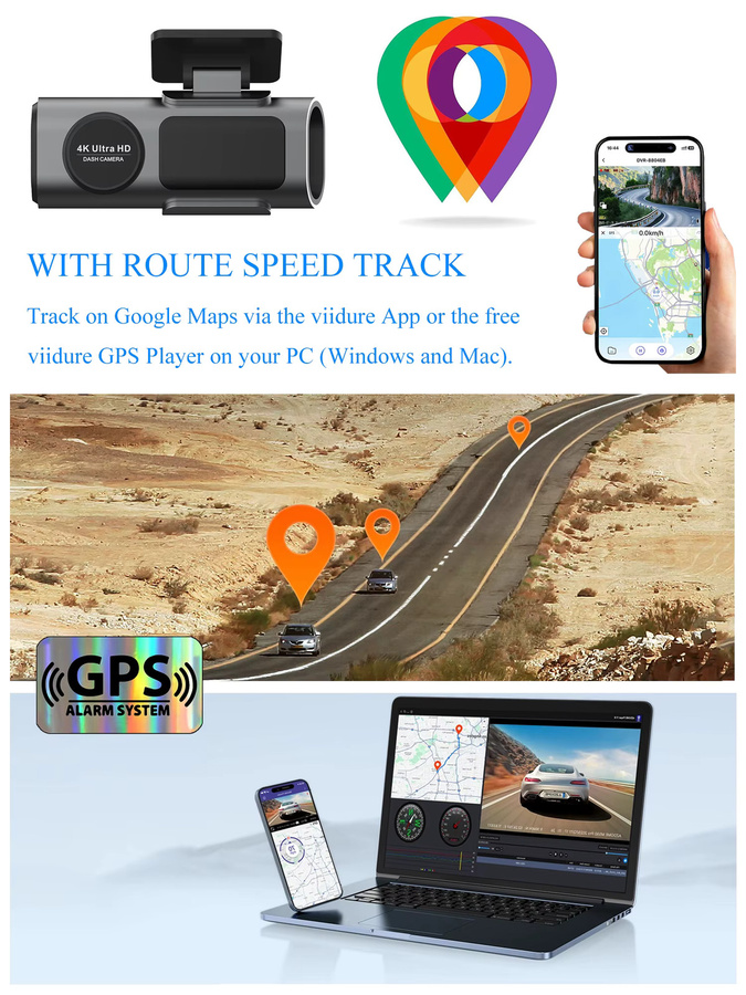 GMAIPOP Dash Cam 4K UHD Auto Kamera mit GPS, Wi-Fi und Nachtsicht in Schwarz - Bild 5