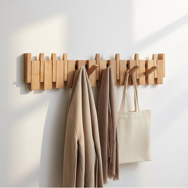 HOME DELUXE Garderobenleiste PORTE in Hellbraun mit Haken und Paneel, Breite: 56 cm, Tiefe: 15 cm - Bild 1