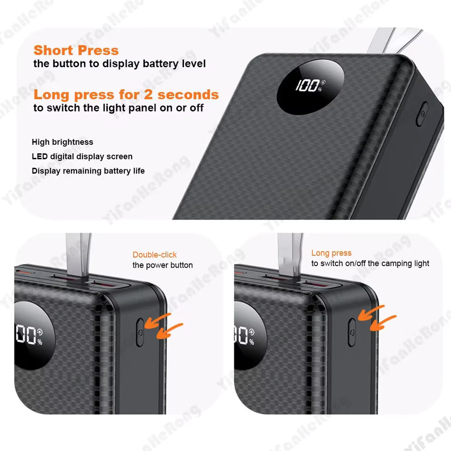 YiFanHeRong DIY Power Bank Gehäuse für 12x 18650 Batterien mit Dual USB Typ-C, 22,5 W Schnellladung und 15 W kabellosem Laden, Schwarz - Bild 5