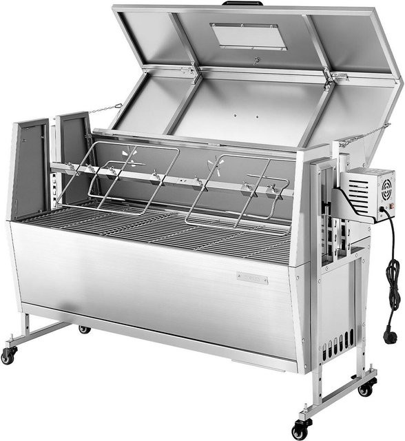 Buying Solutions, MB Drehspießgrill aus Edelstahl für Holzkohle mit 38W Motor, 60 kg Kapazität und Rollen in Silber - Bild 1