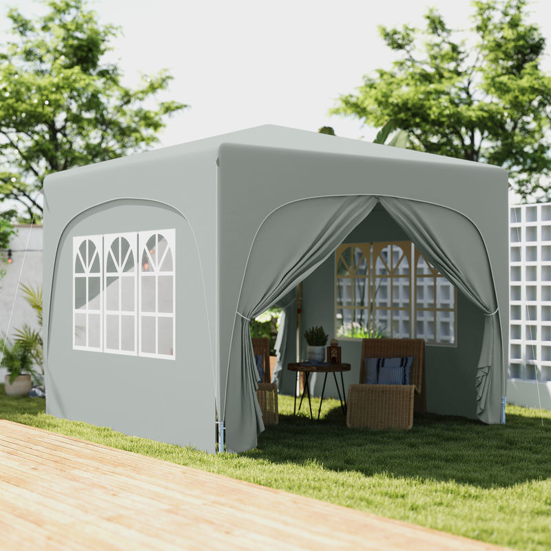 Outsunny Pop-up Faltpavillon mit 4 Seitenteilen und UV-Schutz 50+, wasserabweisend und winterfest, Hellgrau, B/H/L: 300 x 273 x 300 cm - Bild 2
