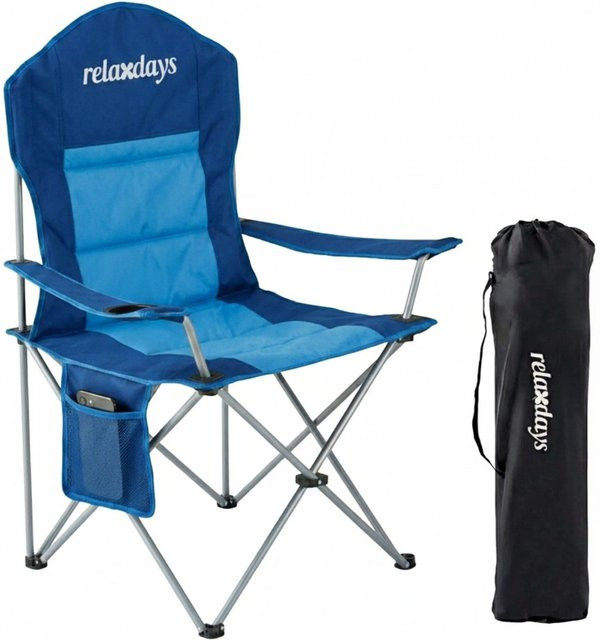 Relaxdays Campingstuhl aus Stahl in Blau mit Armlehnen und Getränkehalter, faltbar, H: 108 cm, B: 86 cm, T: 61 cm - Bild 1
