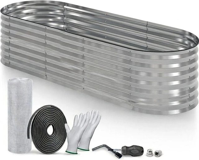 TTL GARDEN Ovales Garten-Hochbeet FUSION 6in1 aus verzinktem Metall in Silber, B/T/H: 200 x 60 x 45 cm - Bild 1