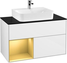 V&B Waschtischunterschrank Finion 100 mit Wandbeleuchtung in Weiß lackiert und Gold-Details, B/T/H: 100 x 50,1 x 50,1 cm - Bild 1