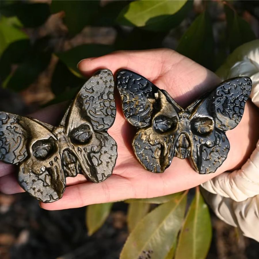 CrystalHola Handgeschnitzter Schmetterling aus goldenem Obsidian und Quarzkristall - Bild 3