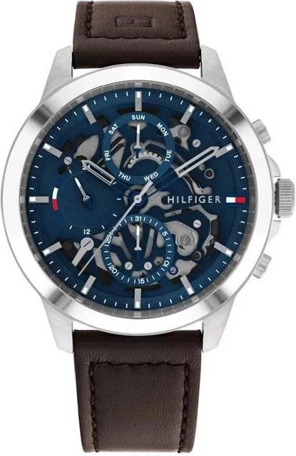 Tommy Hilfiger Herrenuhr, Quarz, Edelstahl, 44 mm, Leder, Blau - Bild 1