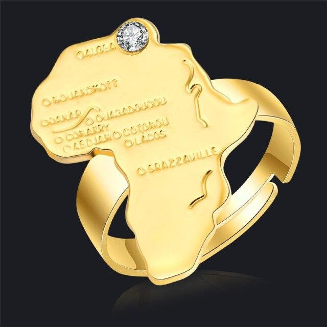 Allbestart Afrika-Kartenring, Messing, Gold, Zirkonia, Unisex - Bild 1