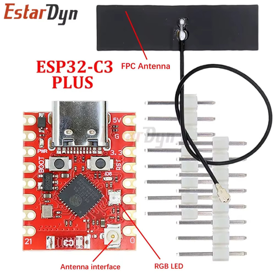 Estardyn ESP32-C3 SuperMini Plus Entwicklungsboard V2.0 mit WiFi und Bluetooth in Rot - Bild 3