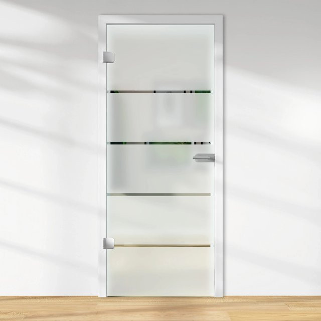 Skyscope Glasdrehtür ESG Floatglas mit Dekor Siebdruck in Weiß, DIN Links, H x B x T: 209,7 x 83,4 x 0,8 cm - Bild 1