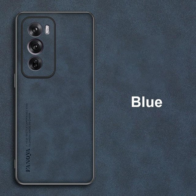 Luxus PU Leder Handyhülle für OPPO Reno 12 Pro 5G und OPPO Reno 12 5G in Blau mit mattem Silikon-Vollschutz - Bild 1