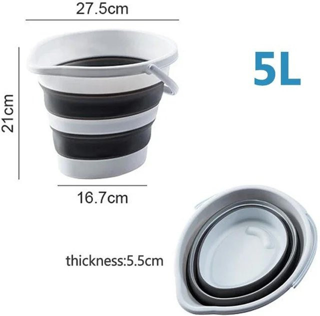 Faltbarer Wasser Eimer aus Kunststoff von Yiran Furniture in Grau für Camping, Gartenarbeit und Angeln, Volumen: 5 l / 10 l / 15 l - Bild 1