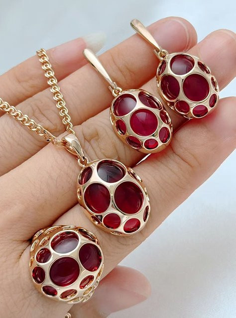 Kinel Schmuckset, 585 Roségold, Zirkonia, Damen, Vintage - Bild 1