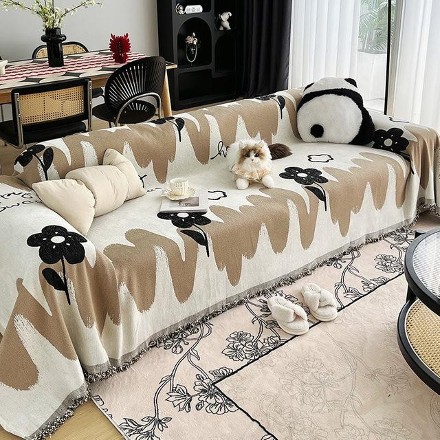 Luxuriöses Chenille Sofa-Handtuch mit floralem Design, rutschfest und schmutzabweisend, B/B: 180 x 130 cm - Bild 1