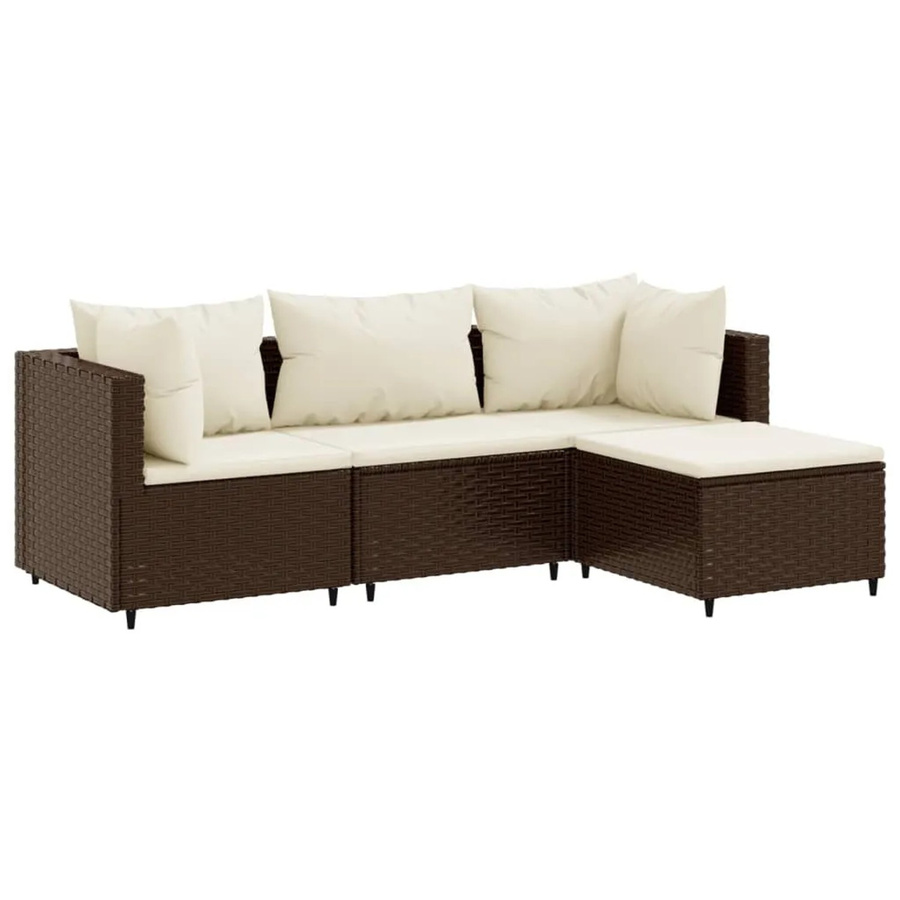 vidaXL 4-tlg Garten-Lounge-Set in L-Form aus braunem PE-Rattan mit Kissen und pulverbeschichtetem Stahlgestell - Bild 2