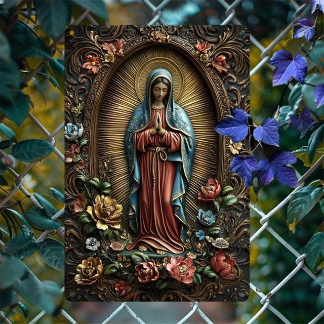 GuadalupeAluminumArt Rundes Aluminium-Wandkunst Metallschild Unsere Liebe Frau von Guadalupe in Mehrfarbig, Durchmesser: 20,3 cm - Bild 1