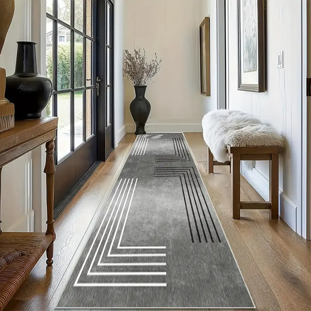 VIKAMA Teppich in Grau mit geometrischem Design, rutschfest und minimalistisch, B/T: 160 x 60 cm - Bild 1