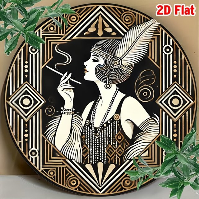 CIFBUY Art Deco Metall-Wandkunst im Gatsby Flapper Stil, Runde Wanddekoration mit Feder-Jazz-Design, Durchmesser: 20,32 cm - Bild 1