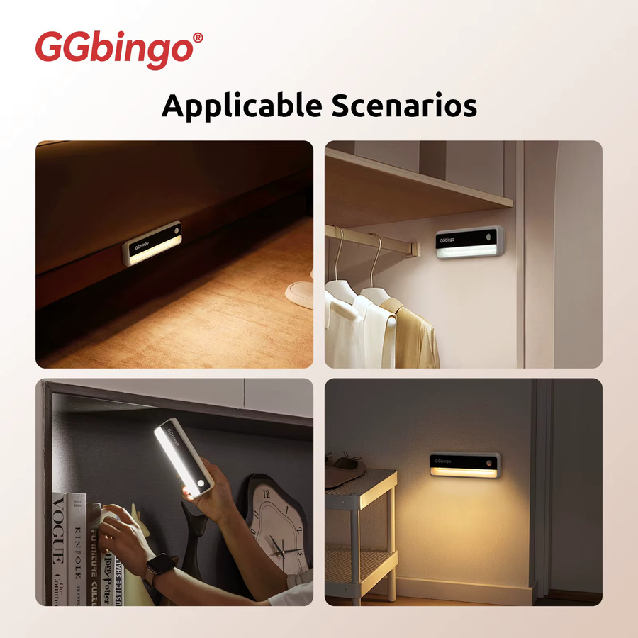 GGbingo Nachtlicht mit Bewegungssensor und Typ-C Ladung, Warmweiß 2700K, Wandlampe für Schrank und Schlafzimmer, Weiß - Bild 5