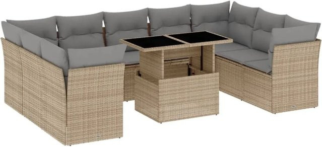 vidaXL 10-teilige Garten-Sofagarnitur aus Polyrattan in Beige mit Kissen und Gartentisch - Bild 1