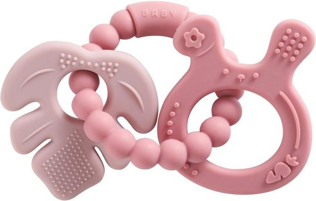 Binchi Outdoor Product Baby Silikon Beißring mit Rassel in Pink, BPA-frei und lebensmittelecht - Bild 1
