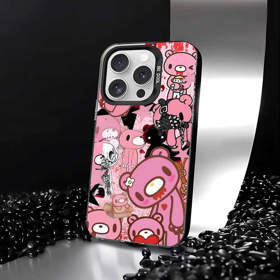 Mesuca Handyhülle mit Cartoon Gloomy Bear Design für iPhone 11 bis 17 Pro Max Plus, stoßfeste Rückseite, Farbe: Silber - Bild 4