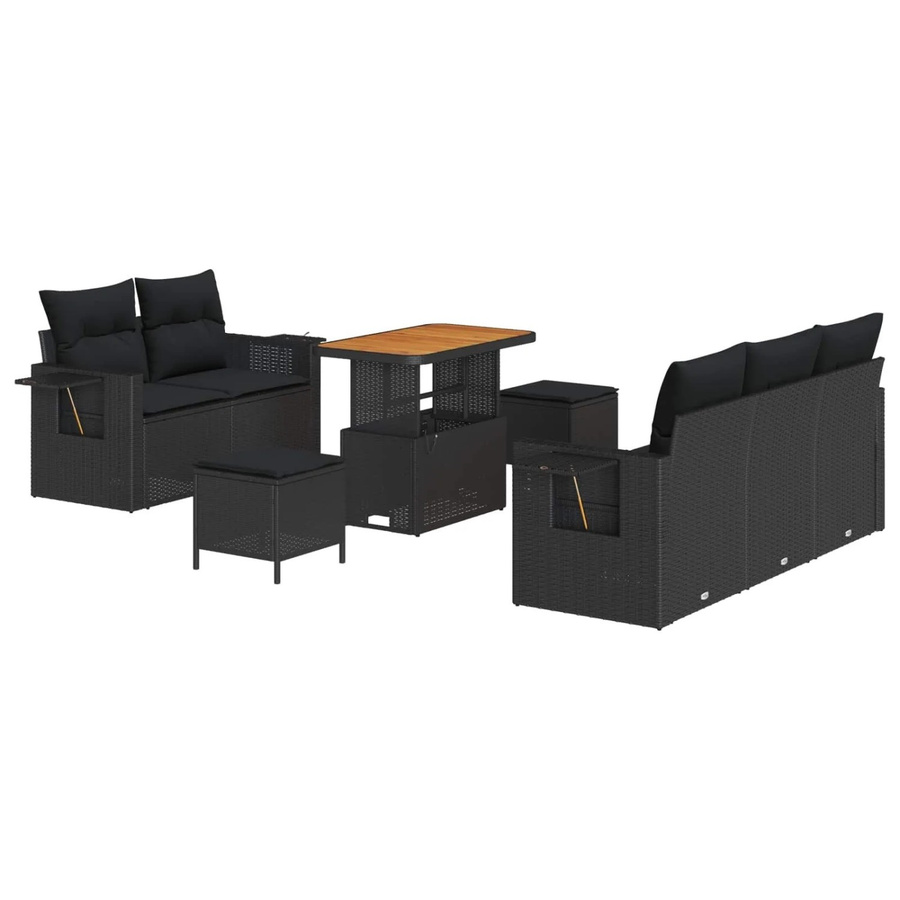 vidaXL Gartensofa-Set 8-teilig aus Poly-Rattan in Schwarz mit Kissen und Tisch - Bild 2