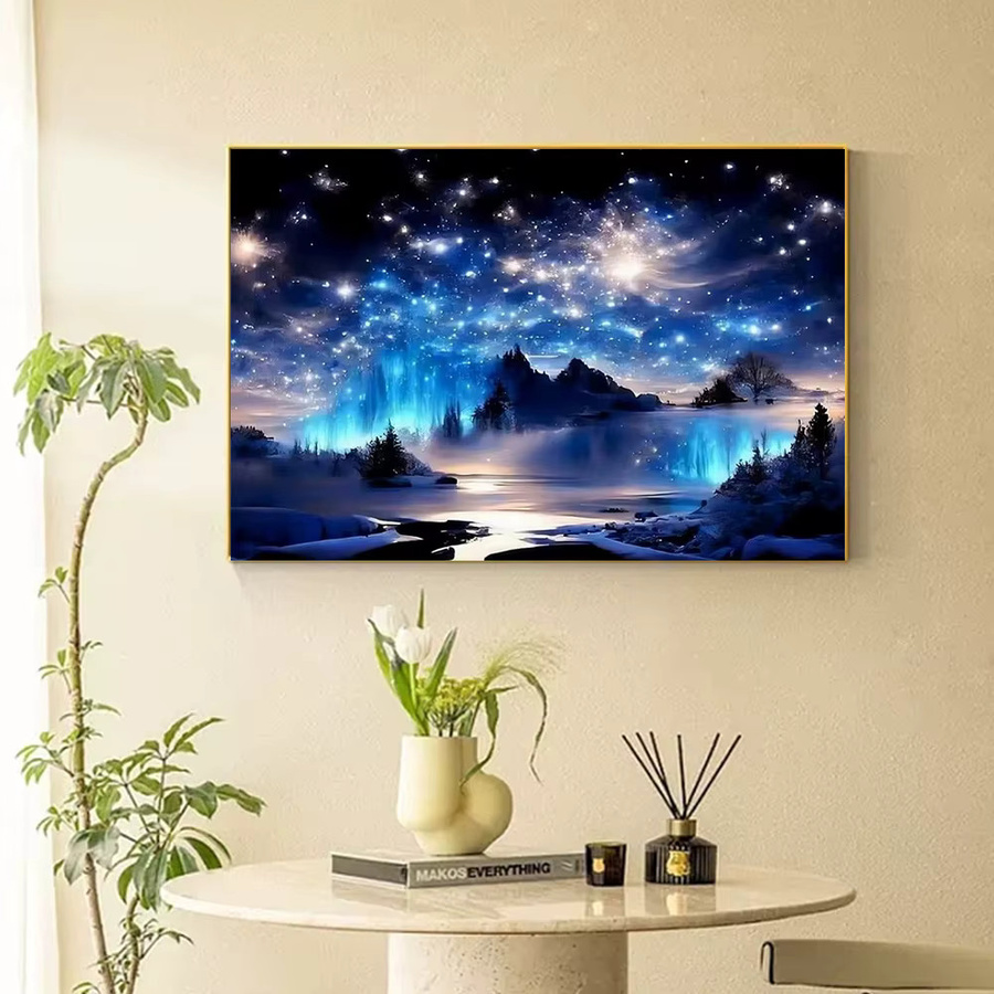 Momoart 5D DIY Diamantmosaik Set Berglandschaft mit Sternenhimmel in Blau für moderne Wanddekoration - Bild 3