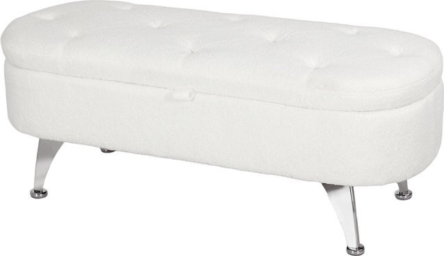 HOMCOM Sitzbank mit Stauraum in Weiß mit Teddysamtoptik und Metallrahmen, B/T/H: 114 x 47 x 46,5 cm - Bild 1