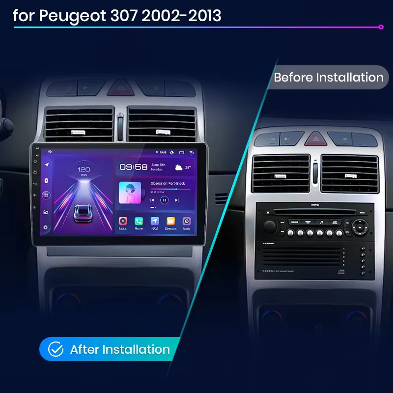 Junsun Android Auto Autoradio mit Wireless Apple CarPlay und 9.0 IPS Touchscreen für Peugeot 307 307CC 307SW, Schwarz, 2 Din Multimedia Videoplayer - Bild 3