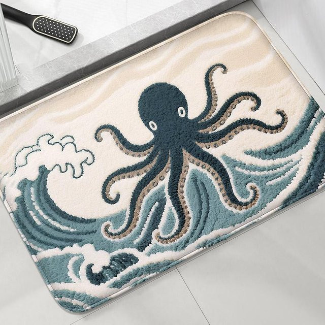 Karpetti Anti-Rutsch-Badezimmermatte mit Cartoon-Fisch-Design in Blau, B/B: 50 x 80 cm - Bild 1