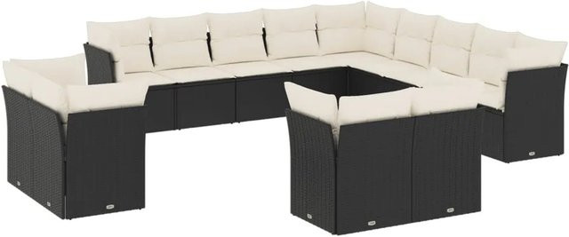vidaXL 13-tlg Garten-Sofagarnitur aus Polyrattan mit Kissen in Schwarz - Bild 1